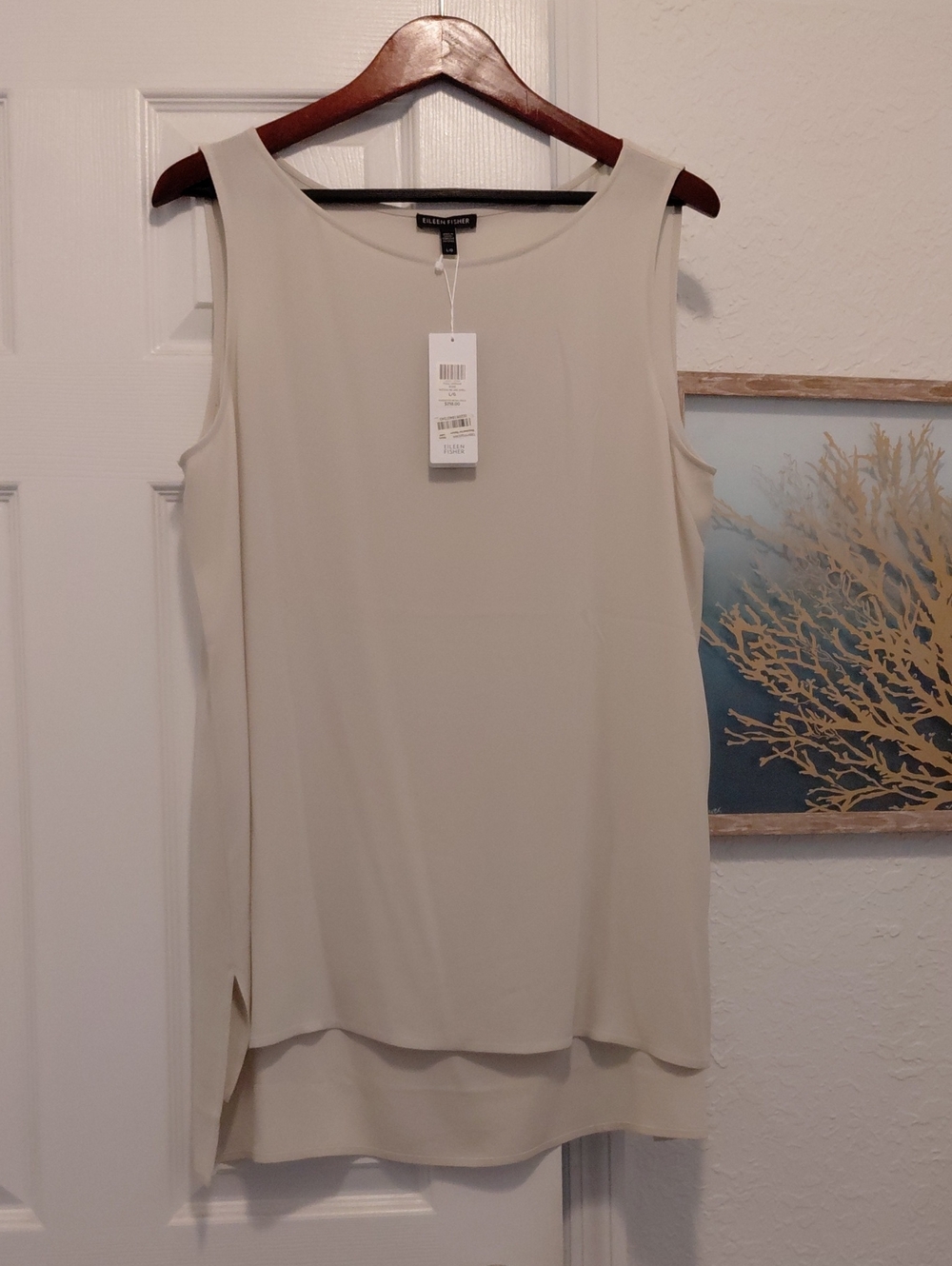 Eileen Fisher Bone Color Bateau Sleeveless Camisole